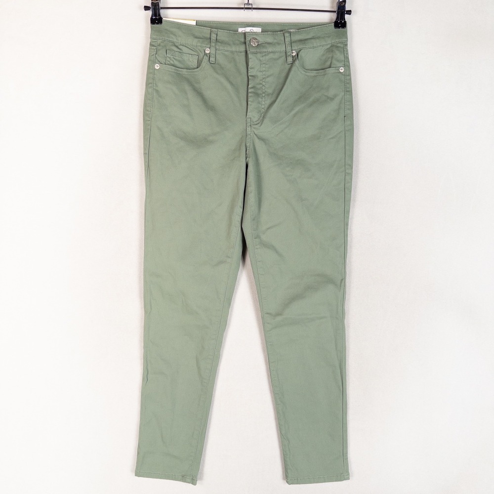 Jessica Simpson Womens Skinny Ankle Pants 6 Green High Rise Stretch Casual Twill